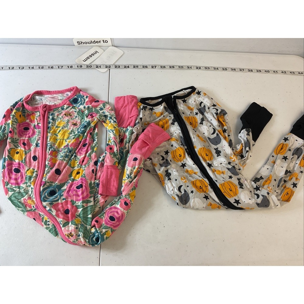 Lot of 2  Little Sleepies‎ zippy 12-18 Months Bamboo Halloween Flowers Soft